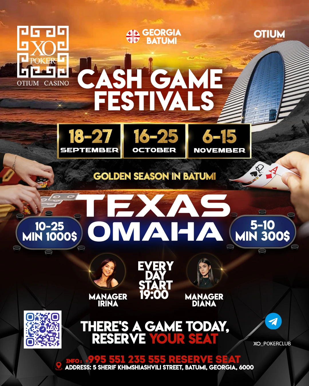 Кэш Фестиваль | THNL / PLO | Батуми, XO Poker / Otium Casino | 16 - 25 Октября / 06 - 15 Ноября 2026